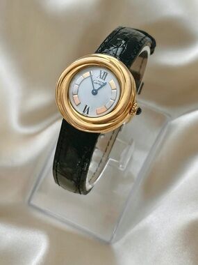 AUTHENTIC VINTAGE CARTIER TRINITY BLACK LEATHER WATCH - WITH BOX